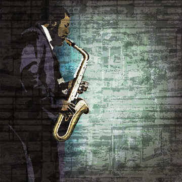 abstract music illustration with saxophone player