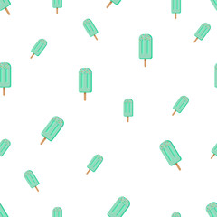 Seamless pattern of mint ice-creams or popsicles with colorful sweets. Isolated on a white  background