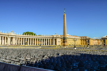 St. Peter's Square and an ancient Egyptian obelisk at the centre of the square. Rome, Italy.