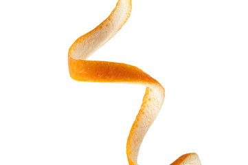 spiral of orange peel isolated on white background