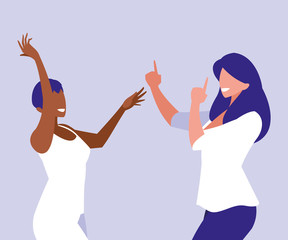 young interracial girls dancing characters