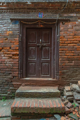 Old ornamented newari style door in Bhaktapur, Nepal