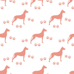 Seamless pattern with dog and dog tracks.