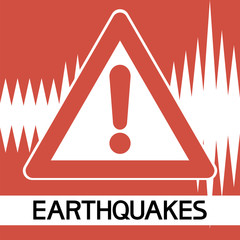  Information sign - an earthquake. Illustrative text poster warning of tremors and vibrations of the earth's surface. - 263741315