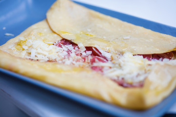 ham and cheese crepe closeup