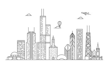 Linear Chicago City Skyline. - obrazy, fototapety, plakaty