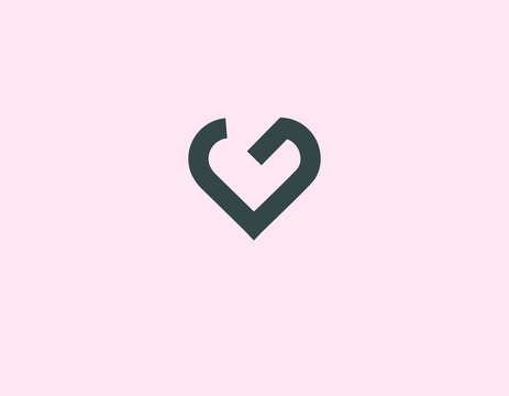 Abstract geometric linear logo icon letter G and heart