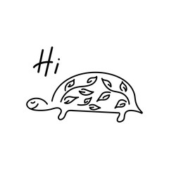 Cute, smiling turtle. Hi, hand drawn illustration design. Vector.