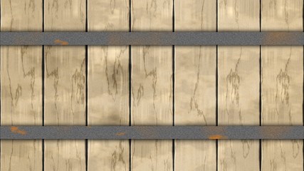 seamless pattern texture background - light beige colored woody barrel fence oak planks with two gray iron rusty hoops