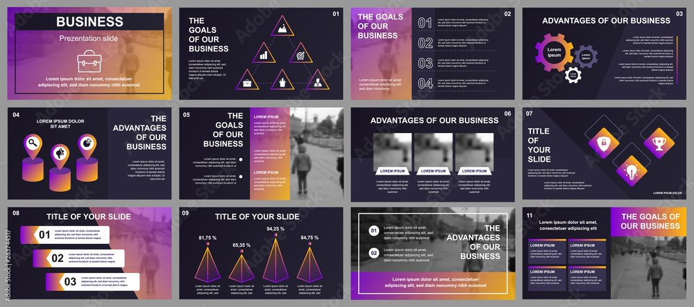 Poster Business presentation slides templates from infographic elements. Can be used for presentation template, flyer and leaflet, brochure, corporate report, marketing, advertising, annual report, banner.