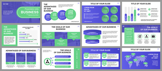 Business presentation slides templates from infographic elements. Can be used for presentation template, flyer and leaflet, brochure, corporate report, marketing, advertising, annual report, banner.