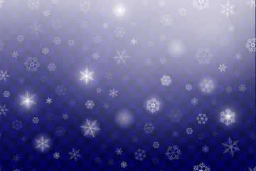 White snowflakes on a blue transparent background. Vector illustration