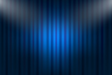 Entertainment curtains background for movies. Beautiful blue theatre folded curtain drapes on black stage. Vector illustration.