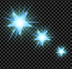 Glowing and shining star flares effect. Vector illustration