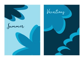 Floral business covers, creative cards, hand drawn posters, botanical templates, spring, summer banners set in blue colors.