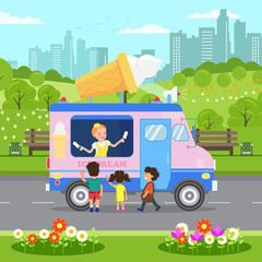 Fototapeta na wymiar Ice cream Van, Food Truck Vector Illustration