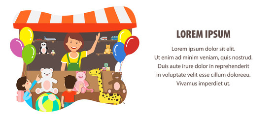 Plush Toys Store Flat Web Banner Vector Template