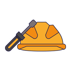 Safety helmet with screwdriver construction and repair tools security warning blue lines