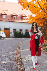 Fototapeta premium Fashion portrait of beautiful woman in autumn park
