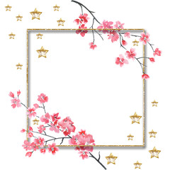 Isolated delicate floral wreath. Cherry twigs.