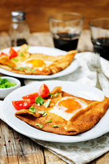 Buckwheat crepes with cheese and egg
