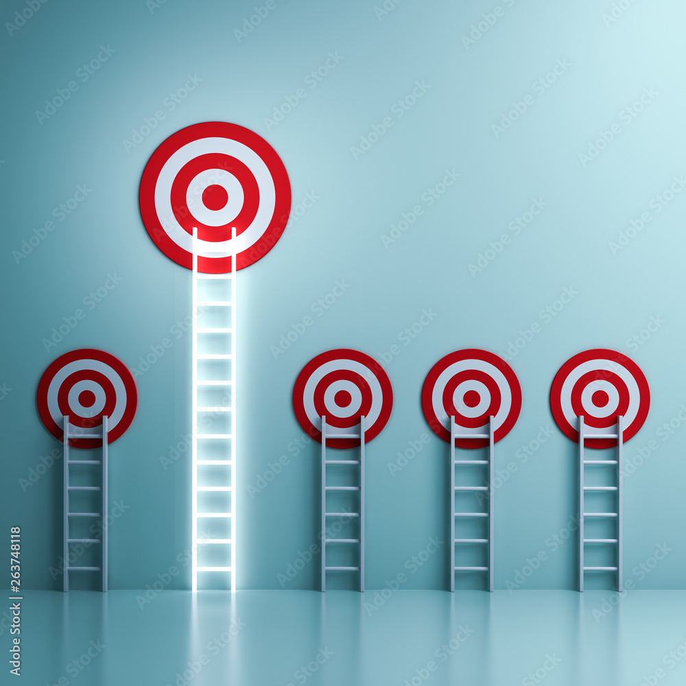 Leinwandbilder one longest neon light ladder reaching for the bright bigger goal target dartboard the business crea