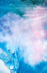 Splashes of watercolor texture. Original abstract blob, paper, stone, ice, space, galaxy, cosmic light blue spots