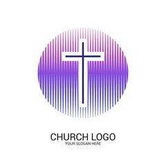 Church logo and christian symbols. Cross of the Savior Jesus Christ and geometric abstract symbols.