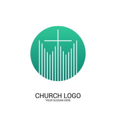 Church logo and christian symbols. Cross of the Savior Jesus Christ and geometric abstract symbols.