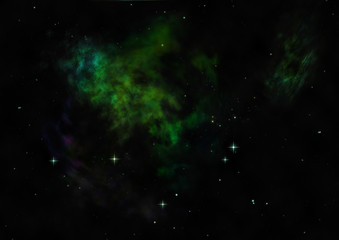 Star field in space and a nebulae. 3D rendering