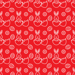Seamless pattern with Easter Bunny, eggs.