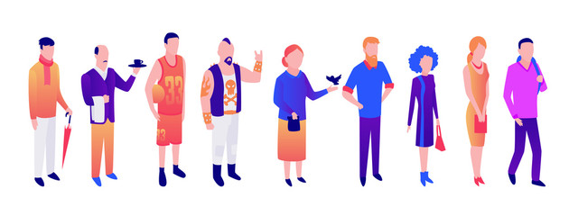 Vector of different people old, young people men and women.