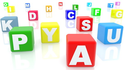Various letters on colorful cubes