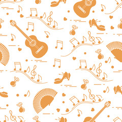 Pattern with fan, shoes, castanets, notes, guitars