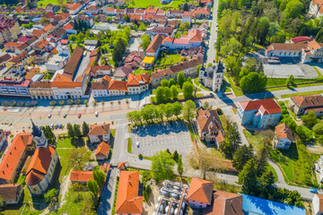 Croatia, town od Daruvar, main city square, panorama from, drone