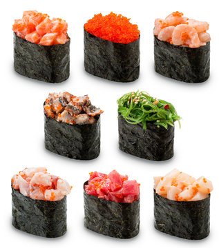 Sushi gunkans collection stock image. Image of gunkans - 199772099