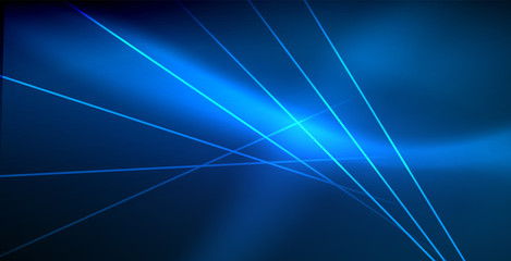 Neon glowing techno lines, blue hi-tech futuristic abstract background template with lights