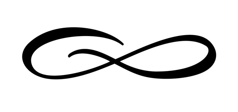 Infinity calligraphy vector illustration symbol. Eternal limitless emblem. Black mobius ribbon silhouette. Modern brush stroke. Cycle endless life concept. Graphic design element for card and logo