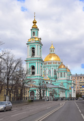 Fototapeta na wymiar Epiphany Cathedral in yelokhov was built in 1845 by architect Evgraf Tyurin. Russia, Moscow, April 2019.