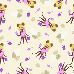 Cute vector seamless pattern with rats. Mouse pattern vector illustration.