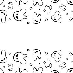 Doodle hand drawn color vector seamless pattern frame. Black, white abstract tooth shapes isolated on background. Unique abstract texture for invitations, cards, websites, wrapping paper, textile