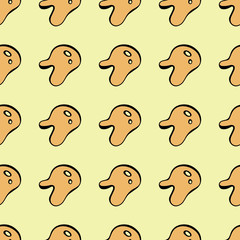 Doodle hand drawn color vector seamless pattern. Yellow, ochre abstract tooth shapes isolated on beige background. Unique abstract texture for invitations, cards, websites, wrapping paper, textile