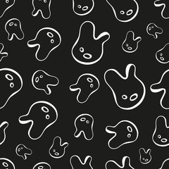 Doodle hand drawn color vector seamless pattern. White abstract tooth shapes isolated on black background. Unique abstract texture for invitations, cards, websites, wrapping paper, textile