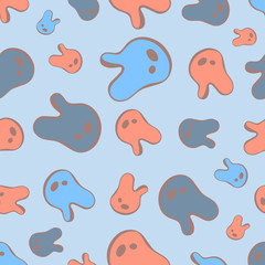 Doodle hand drawn color vector seamless pattern. Red, blue abstract tooth shapes isolated on background. Unique abstract texture for invitations, cards, websites, wrapping paper, textile