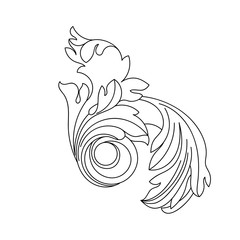 Black vintage baroque ornament, corner. Retro pattern antique style acanthus.