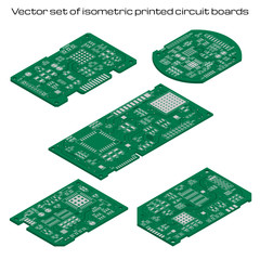 Vector set of isometric printed circuit boards - obrazy, fototapety, plakaty