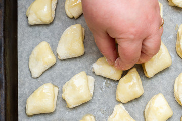 Spread the cottage cheese cookies on a baking sheet before cooking in the oven