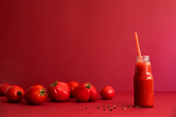 Healthy red smoothie with red vegetables and fruit lie on the table. Detox diet for healthy body and mind. Lifstyle. Life balance. Diet.
