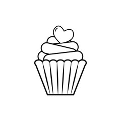 Cup cake with heart vector icon on white background