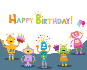 Cute Birthday Card With Robots